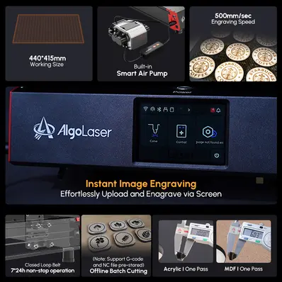AlgoLaser Delta. 40W Smart Laser 425x415 mm. Arbeidsområde 