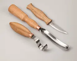 Knivsett S14 til treskje. Venstrehendt 2 kniver og 1 b&#248;yd skulp. Beavercraft