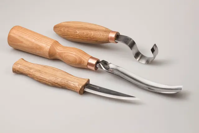 Knivsett S14 til treskje. Venstrehendt 2 kniver og 1 bøyd skulp. Beavercraft 