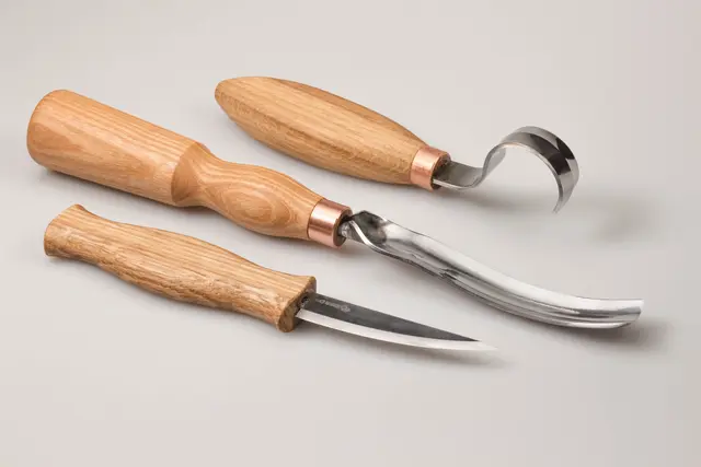 Knivsett S14 til treskje. Venstrehendt 2 kniver og 1 bøyd skulp. Beavercraft 