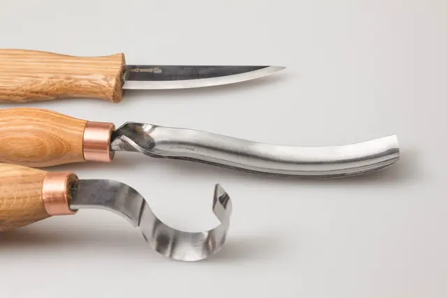 Knivsett S14 til treskje. Venstrehendt 2 kniver og 1 bøyd skulp. Beavercraft 