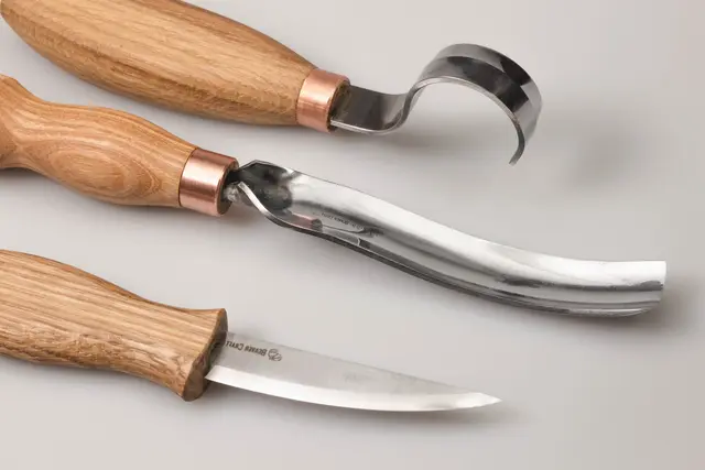 Knivsett S14 til treskje. Venstrehendt 2 kniver og 1 bøyd skulp. Beavercraft 