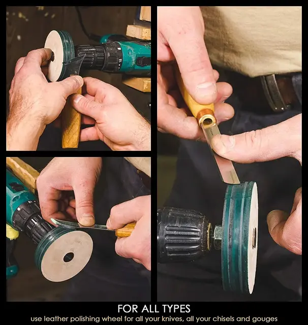 Lærhjul til drill med 7mm anker. Med grønn polervoks. Beavercraft 