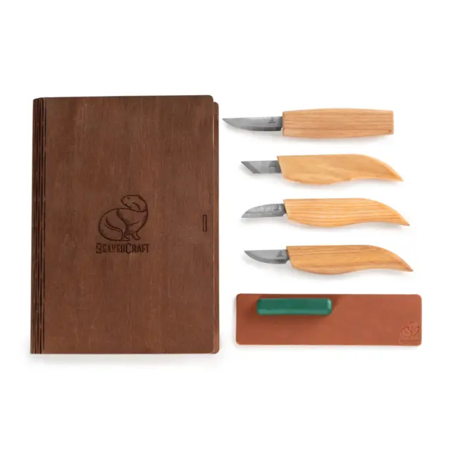 Spikkesett S07Book i gaveeske 4 kniver og slipeutstyr. Beavercraft 