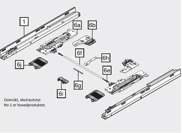 578.5001M Skuffeskinne R+L, 30Kg. Tandembox For Tip-On Blumotion 