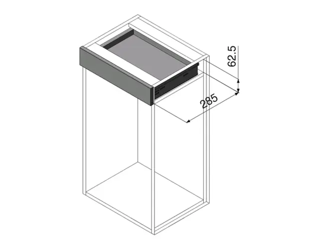 Tandembox For Tip-On Blumotion 270mm Komplett sett til en lav skuff. 
