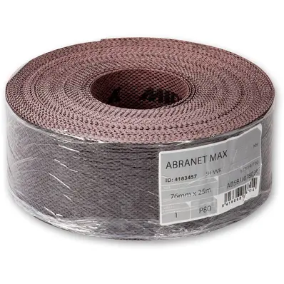 Abranet Max Gitterbånd,80 Korning, 76mm 25Meter,til valsepusser,  Uten borrelås 