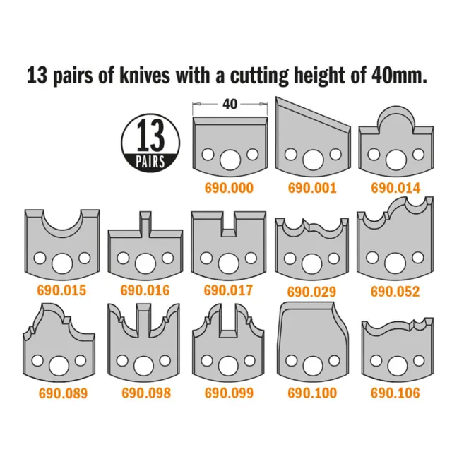 Profilkuttersett 692A Ø100 x 40 mm 13 par profilkniver – boring 30 mm 