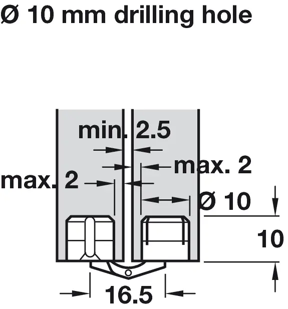 Zysa innboringshengsel i messing 14-19mm treplate. 10mm bor. 