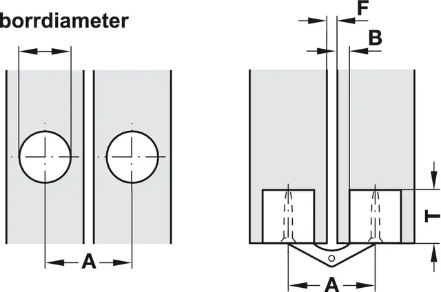 Zysa innboringshengsel i messing 14-19mm treplate. 10mm bor. 