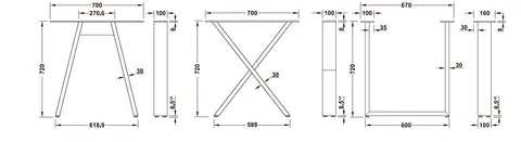 Bordben. H. 720mm. B. 700mm. Børstet rustfritt. 1stk.