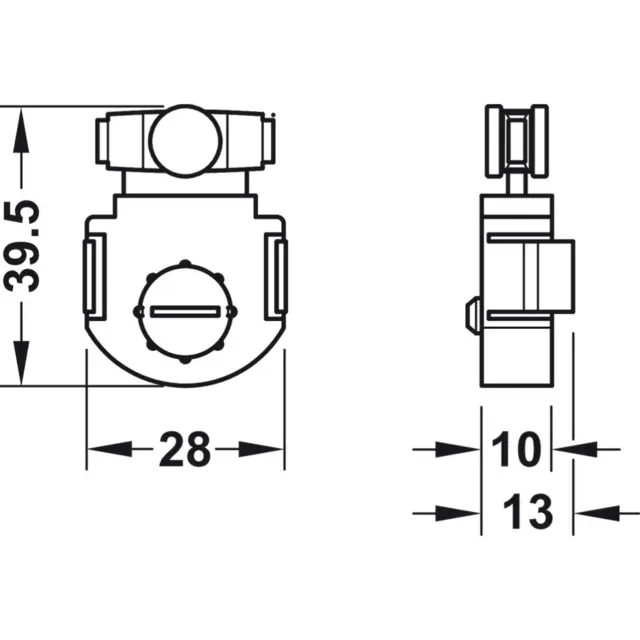 Hjulbeslag Häfele Slido F-Line11 12A Infront, grå plast 