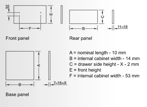 Häfele Matrix. L=550mm. Med 150 mm vange Komplett sett til en kolonialskuff 