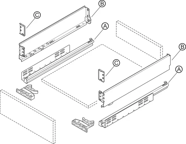 Häfele Matrix. L=550mm. Med 150 mm vange Komplett sett til en kolonialskuff 