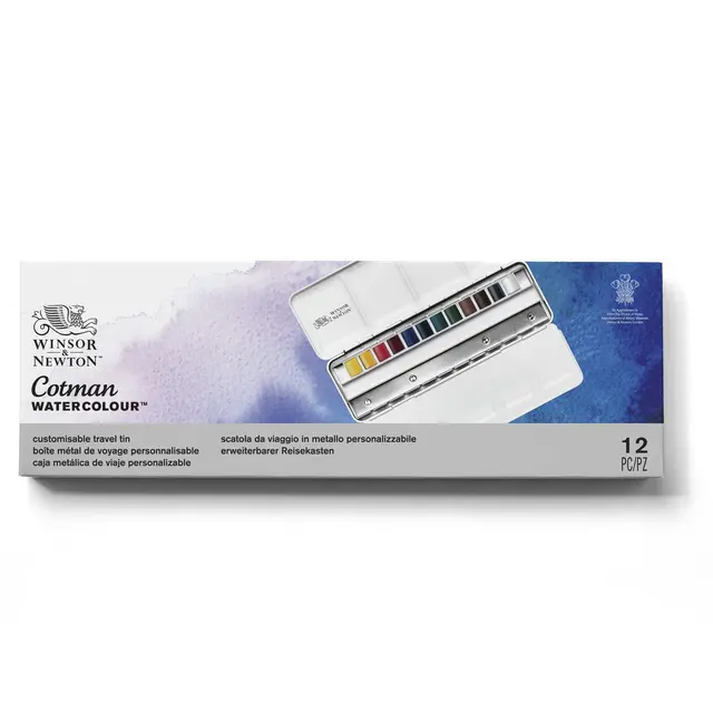 WN sett Cotman Customisable Travel Tin Med 12 halfpan og plass til 12 til. 