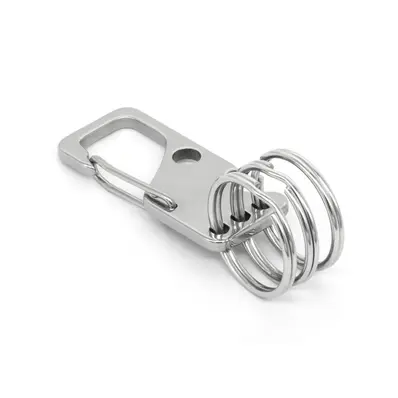 Karabinkrok flat 20 mm m/nøkkelringer Korketrekker - Rustfri 
